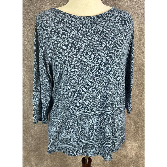 Lucky Brand Tops - Lucky Brand Top Womens 1X Blue Floral Paisley Pullover 3/4 Sleeve Boho Blouse